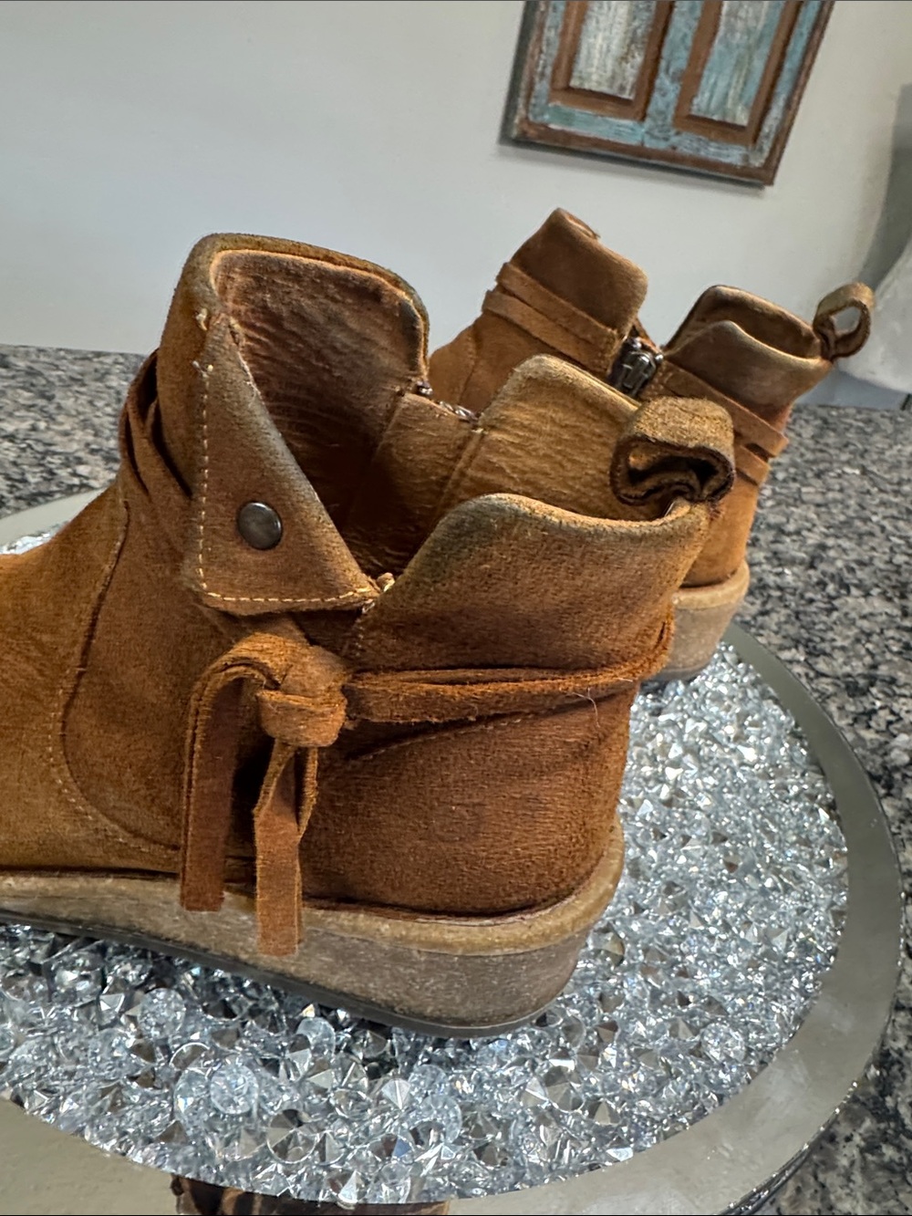 Born Women's Cognac Suede Ankle Booties with Side Tie - Picture 16 of 16